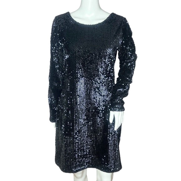 Loft‎ Dress Womens Sheath Black All Over Sequins LBD Party Night Out Size 4 - Picture 1 of 8